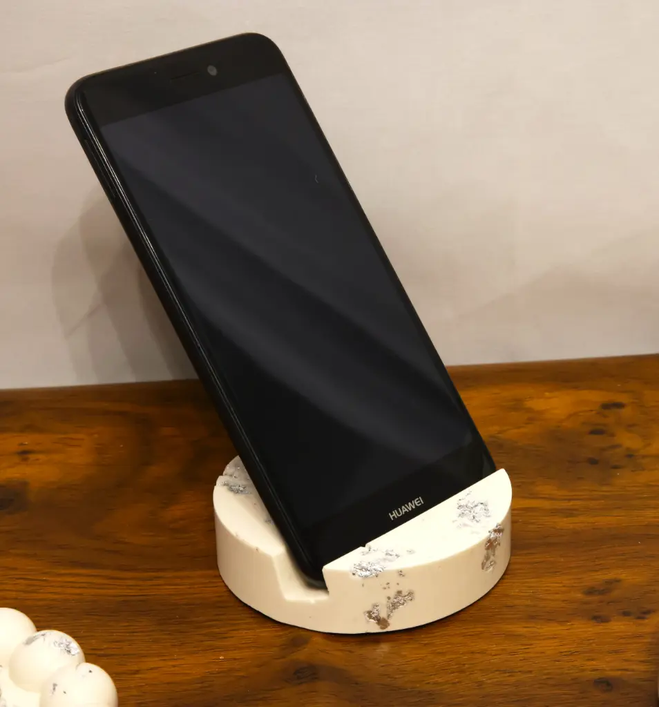 Porte Téléphone Rond Blanc/Argent