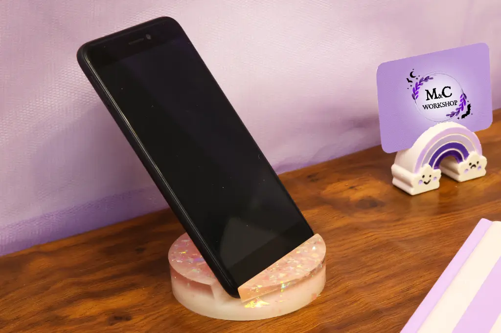 Porte Téléphone Résine Rond Blanc/Rose