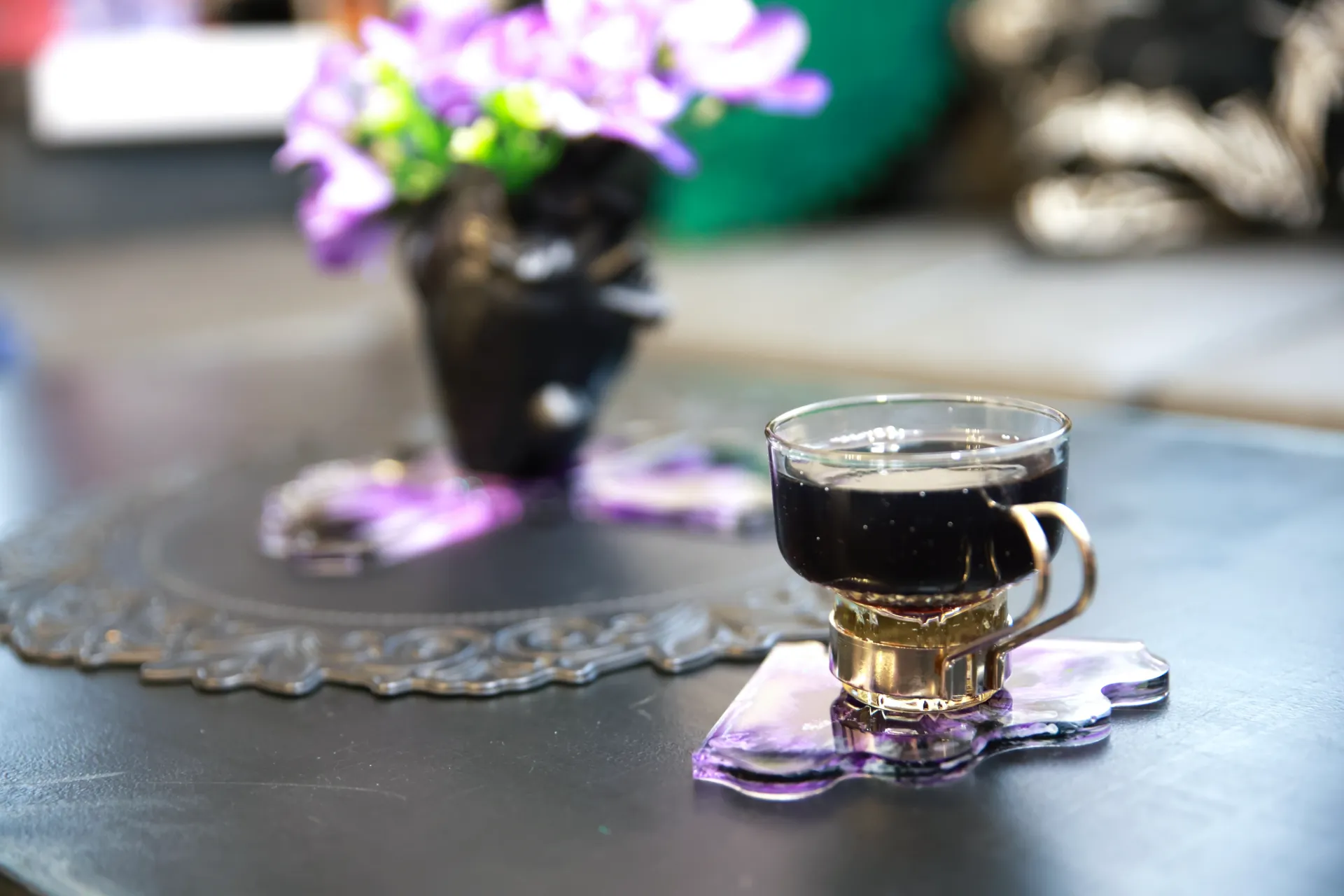 Ensemble de sous verre encre violet/noir